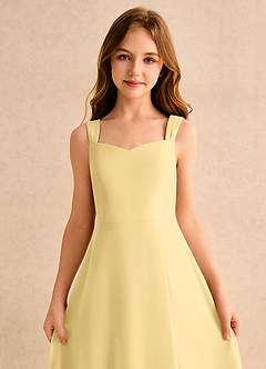 Azazie Makani Girls Formal Robe Demoiselle D'honneur Fillette Robe Trapèze en Mousseline de soie Décolleté en cœur Beurre image6