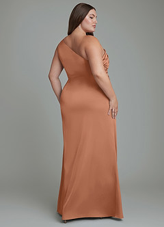 Azazie Akilah Jurken voor bruidsmeisjes Jurk van Stretch Satijn met Zeemeermin One-shoulder Bronzeertint image9