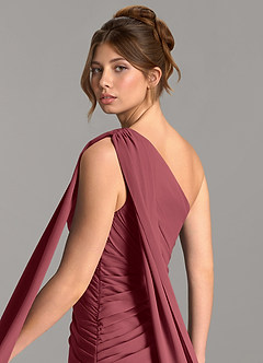 Azazie Ayra Bridesmaid Dresses Merlot A-Line One Shoulder Chiffon Dress image7