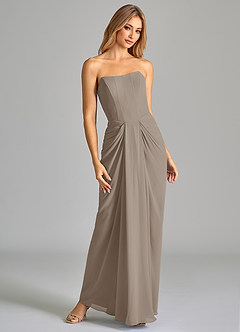 Azazie Anaïs Bridesmaid Dresses Taupe Sheath Strapless Chiffon Dress image4