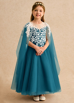 Azazie Dandelion Flower Girl Dresses Ink Blue Ball-Gown Lace Dress image7