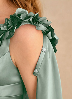 Azazie Rosita Girls Formal Flower Girl Dresses Agave A-Line Pleated Stretch Satin Dress image6