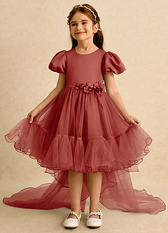 Azazie Cocoa vestidos de niña de las flores Vestido de Terracota de Tul de Princesa con Plisado image3