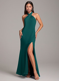 Azazie Lorena Bridesmaid Dresses Peacock Mermaid Pleated Chiffon Dress image3