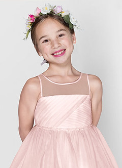 Azazie Brienne vestidos de niña de las flores Vestido de Rosa Rubor de Tul de Princesa con Lentejuela image4