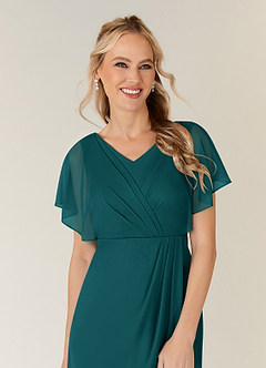 Azazie Waverly Mother of the Bride Dresses Peacock Sheath Pleated Mesh Dress image5