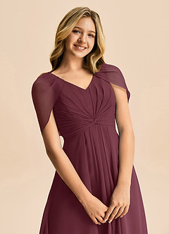 Azazie Emma Junior Robe Trapèze en Mousseline de soie Plissée Cabernet image7