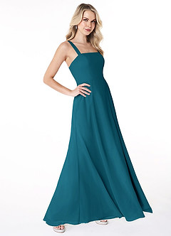 Azazie Jay Bridesmaid Dresses Ink Blue A-Line Square Neckline Side Slit Chiffon Dress image3