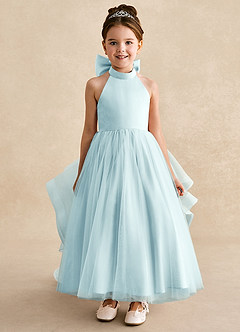 Azazie Bev Flower Girl Dresses Sea Glass A-Line Convertible Tulle Dress image3