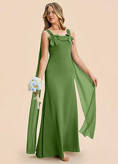 Azazie Chelsea Junior Basil Sheath Pleated Stretch Satin Dress image5