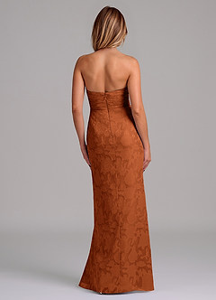 Azazie Jemma Final Sale Burnt Orange Sheath Pleated Floral Burnout Dress image6