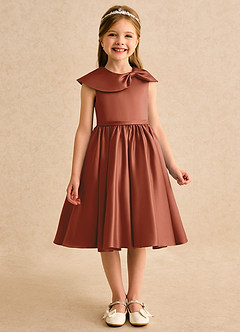 Azazie Acorn Flower Girl Dresses Auburn A-Line Pleated Matte Satin Dress image3