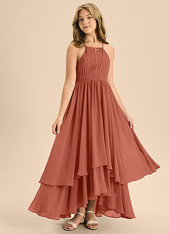 Azazie Elliora Junior A-Linie Plissee Chiffon Kleid Lehm image3