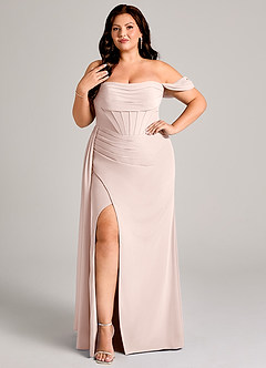 Azazie Amyra Bridesmaid Dresses Rose Petal Sheath Off the Shoulder Chiffon Convertible Dress image10