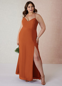Azazie Manila Bridesmaid Dresses Cinnamon Sheath V-Neck Chiffon Dress image7