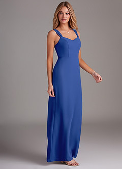 Azazie Denice Robes de demoiselle d'honneur Robe Fourreau en Mousseline de soie Plissé Bleu Roi image5