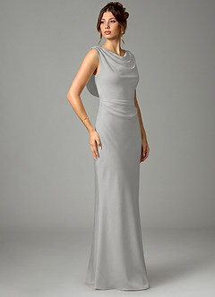 Azazie Kieryn Bridesmaid Dresses Silver Mermaid Pleated Stretch Satin Dress image3