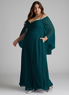 Azazie Cienna Jurken voor bruidsmeisjes Jurk van Chiffon met A-Lijn Off the Shoulder Pijnboom image10