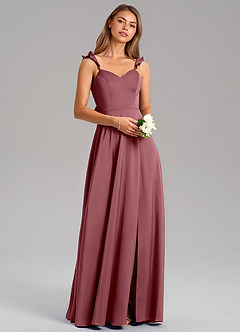 Azazie Everett Bridesmaid Dresses Desert Rose A-Line Stretch Satin Dress image1