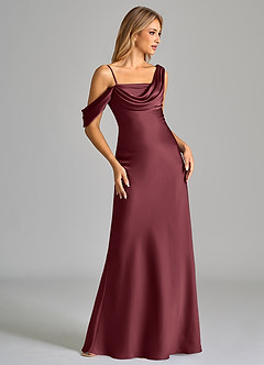 Azazie Celina Bridesmaid Dresses Merlot Sheath Off the Shoulder Stretch Satin Dress image5
