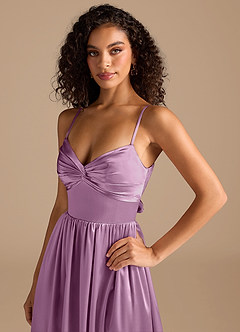 Azazie Zeya Bridesmaid Dresses Wisteria A-Line Pleated Metallic Satin Dress image3