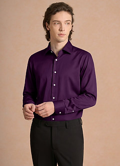 front Julian Grape Stretch Satin Dress Shirt