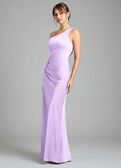 Azazie Madelyn Bridesmaid Dresses Lilac Mermaid One Shoulder Stretch Satin Convertible Dress image6