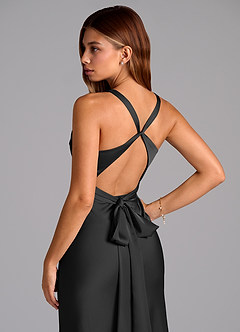 Azazie Hati Bridesmaid Dresses Black Mermaid Stretch Satin Dress image2