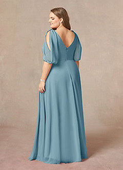 Azazie Bronwyn Mother of the Bride Dresses Moody Blue A-Line V-Neck Ruched Chiffon Dress image9