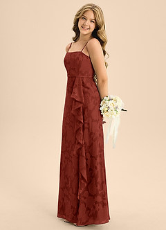 Azazie Kaylee Junior Abito A-Line in Burnout Floreale Con Cintura Terracotta image5