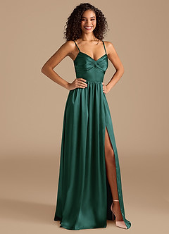 Azazie Zeya Bridesmaid Dresses Pine A-Line Pleated Metallic Satin Dress image6