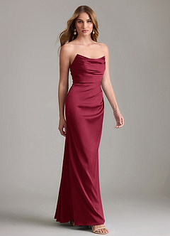 Azazie Lucille Bridesmaid Dresses Burgundy Mermaid Strapless Stretch Satin Convertible Dress image4