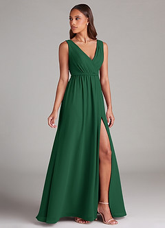 Azazie Tanicia Abiti da Damigella Abito A-Line in Chiffon Plissettato Verde Scuro image3