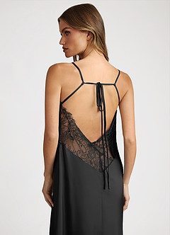 front Satin and Lace Midi Slip Dress