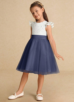 Azazie Vetty Flower Girl Dresses Ivory Stormy A-Line Lace Tulle Dress image3