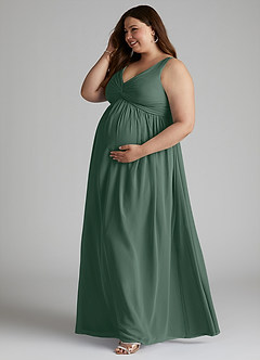 Azazie Yetta Maternity Bridesmaid Dresses A-Line V-Neck Gathered Chiffon Floor-Length Dress image10