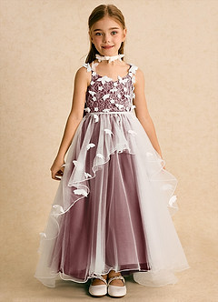 Azazie Darlina Flower Girl Dresses Ivory Desert Rose Ball-Gown Lace Tulle Dress image4