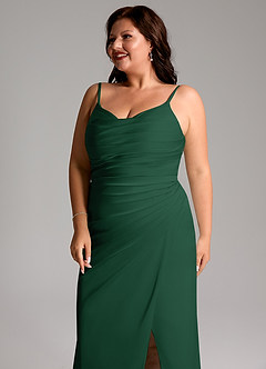 Azazie Deandra Bridesmaid Dresses Dark Green Mermaid Pleated Stretch Satin Dress image6
