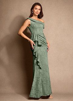 Azazie Hamptons Mother of the Bride Dresses Matcha A-Line Pleated Floral Burnout Dress image4