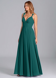 Azazie Darana Bridesmaid Dresses Peacock A-Line Corset Chiffon Dress image4