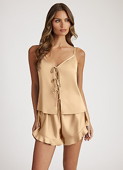front Pyjamaset med rosett och shorts i satin