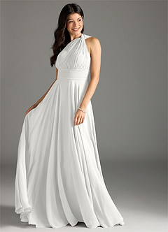 Azazie Charlize Bridesmaid Dresses White A-Line One Shoulder Chiffon Dress image3