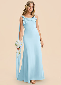 Azazie Chelsea Junior Sky Blue Sheath Pleated Stretch Satin Dress image3