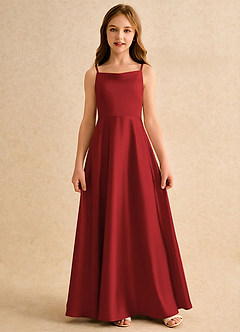 Azazie Joella Girls Formal Flower Girl Dresses Pomegranate A-Line Pleated Stretch Satin Dress image4