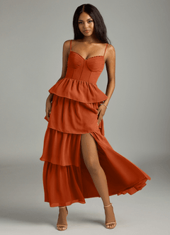 Azazie Kaiden Bridesmaid Dresses Burnt Orange A-Line Sweetheart Neckline Chiffon Dress image5