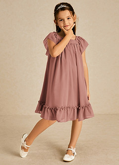 Azazie Tot Flower Girl Dresses Cedar Rose A-Line with Sleeves Chiffon Dress image3