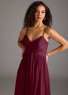 Azazie Alia Bridesmaid Dresses Mulberry A-Line Pleated Stretch Satin Dress image3
