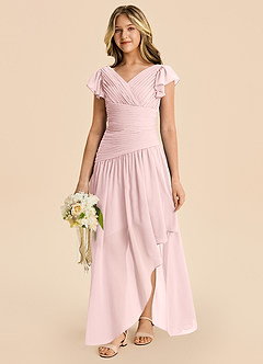 Azazie Pia Junior Blushing Pink A-Line Pleated Chiffon Dress image3
