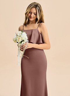 Azazie Galene Junior Abito Sirena in Raso Elasticizzato Espresso image5