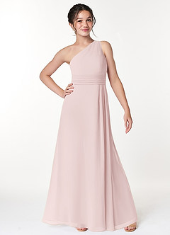 Azazie Cleo Junior Blushing Pink A-Line Pleated Chiffon Dress image4
